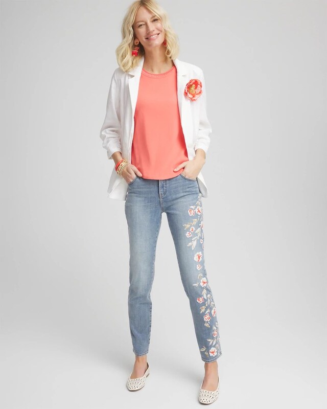 So Slimming Embroidered Girlfriend Ankle Jeans - image 2